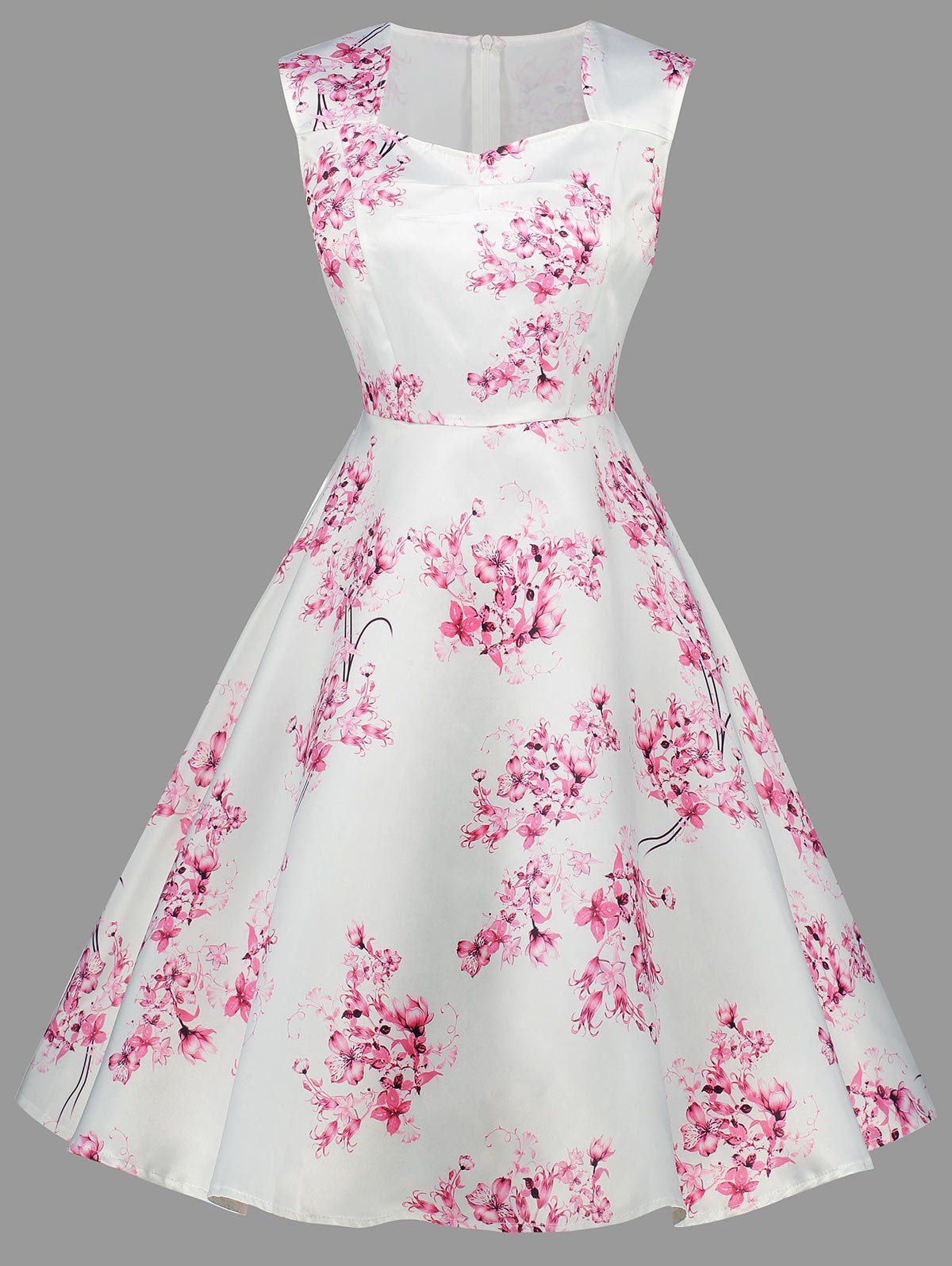 

Sleeveless Flower Print Vintage Dress, Pink