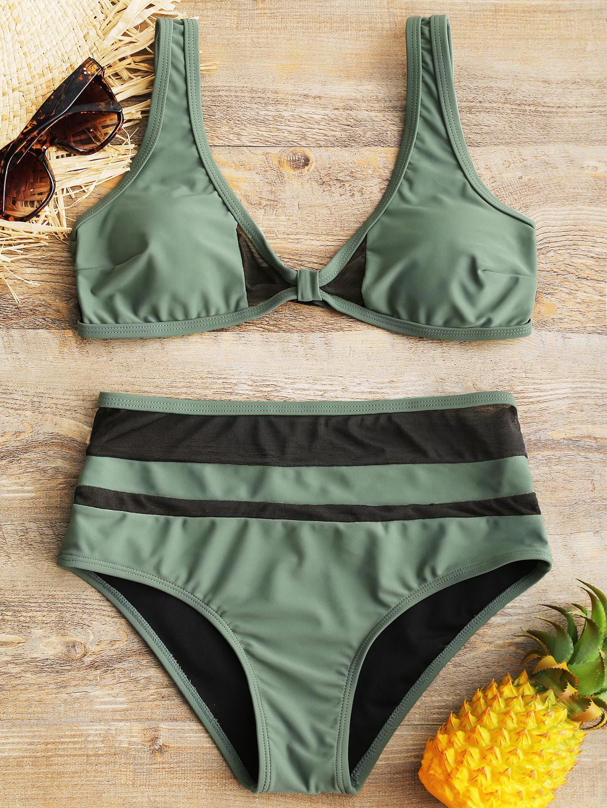 

Mesh Insert High Rise Bathing Suit, Green