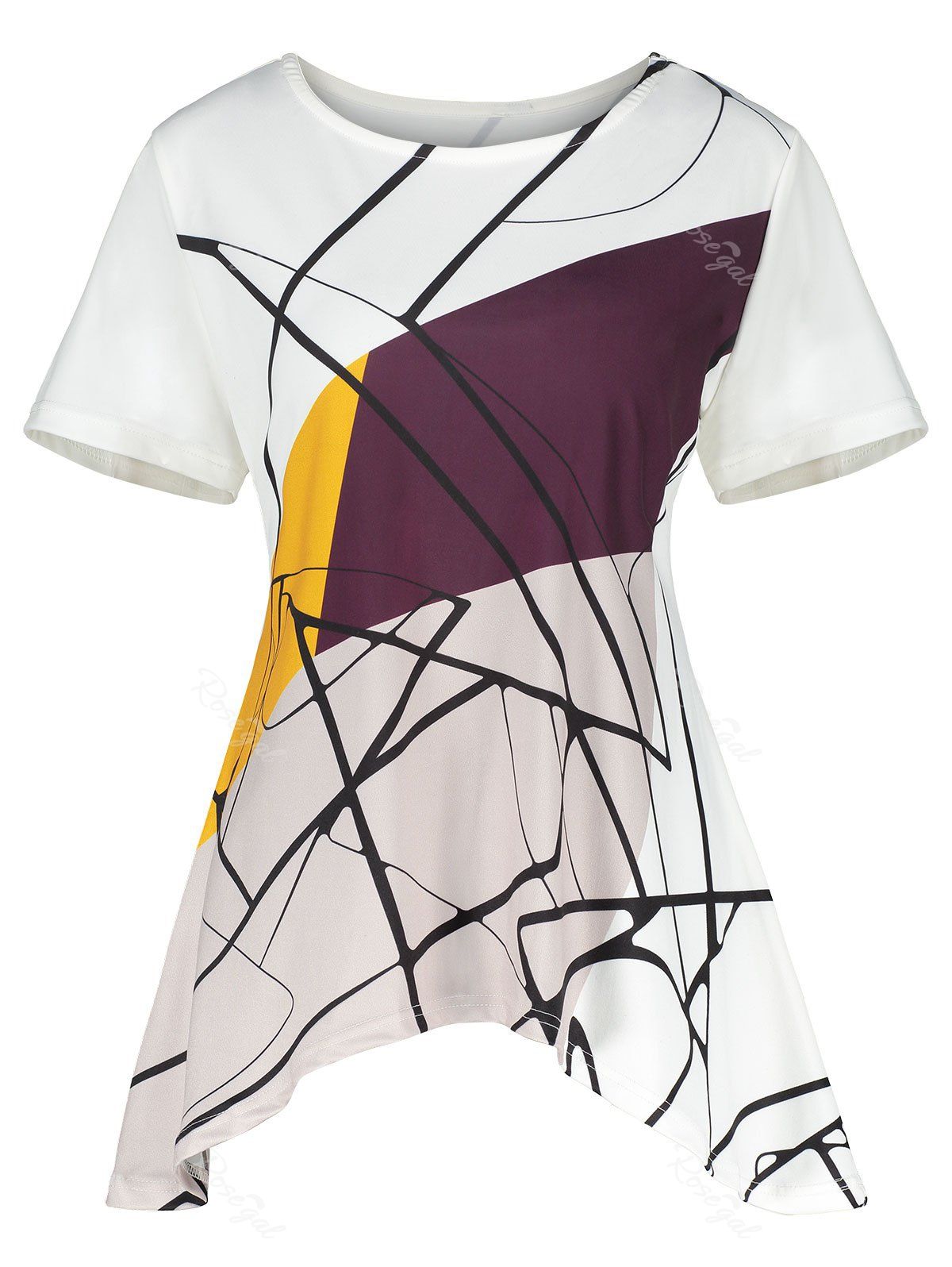 

Graphic Line Plus Size Asymmetric T-shirt, White