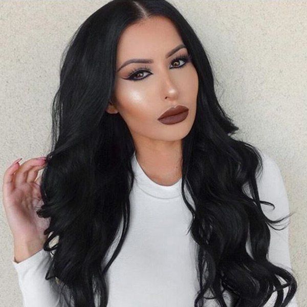 

Long Center Part Wavy Synthetic Wig, Jet black #01