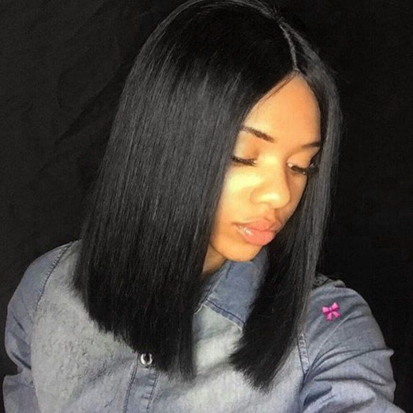 

Medium Center Parting Straight Heat Temperature Synthetic Wig, Jet black #01