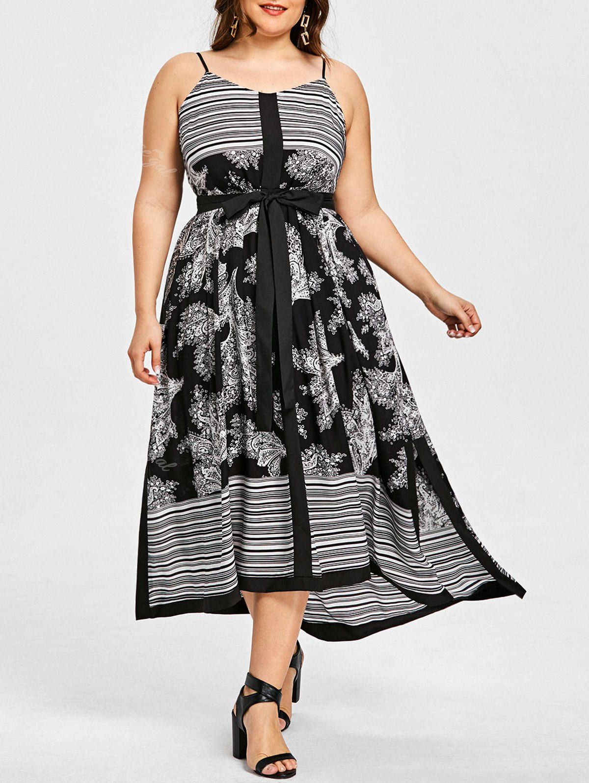 

Stripe Floral Plus Size Slip Dress, White and black