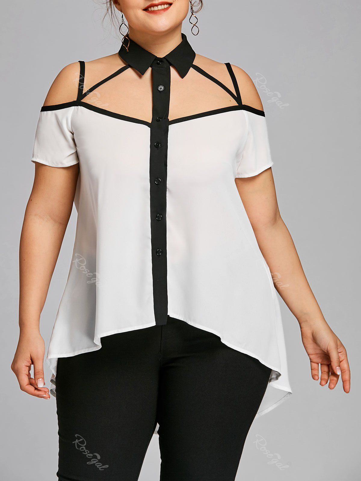 

Plus Size Dip Hem Strappy Blouse, White