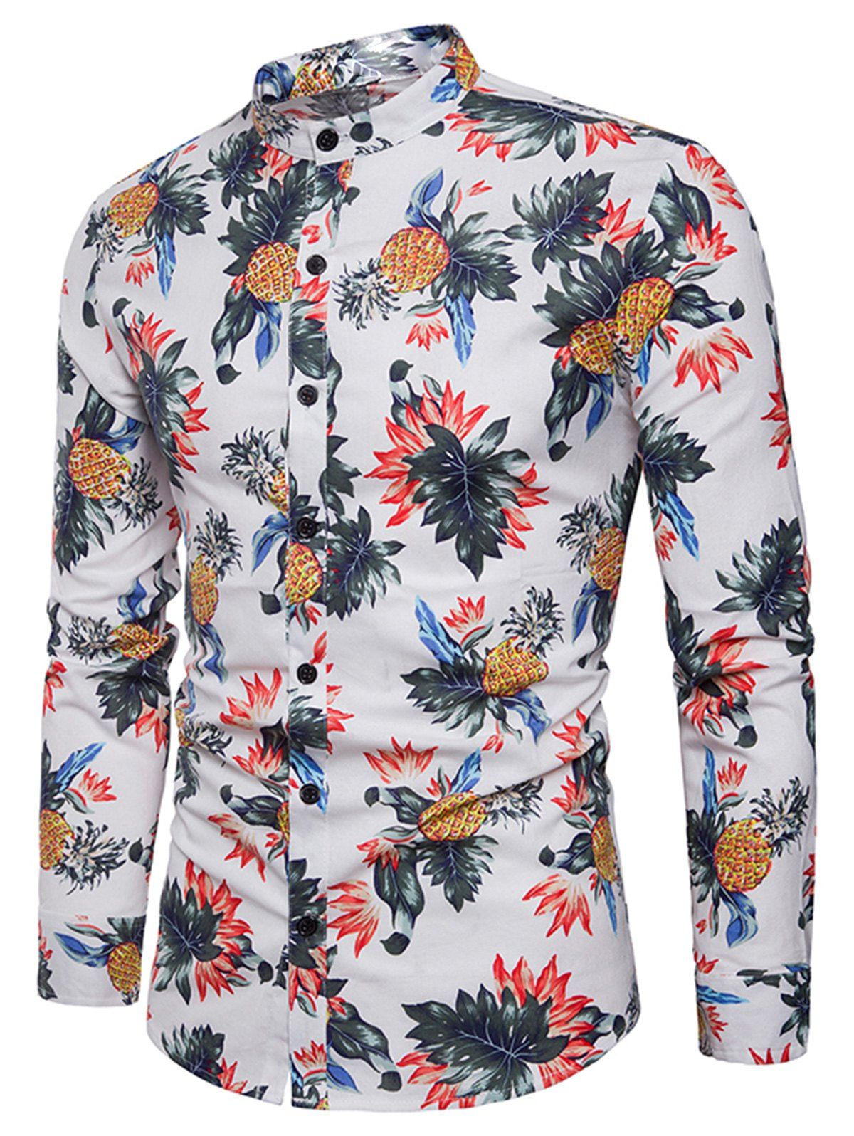 

Long Sleeve Pineapple Floral Print Shirt, White