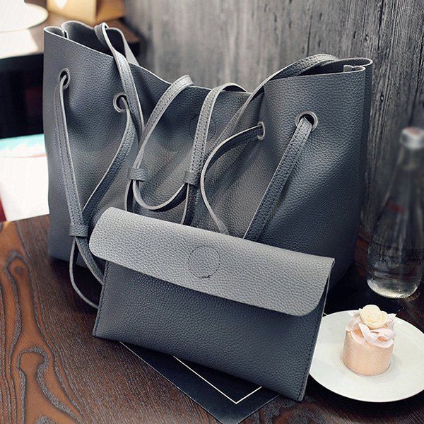 

Magnetic Textured Leather Shoulder Bag, Deep gray