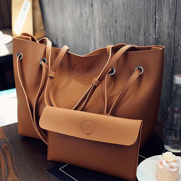 

Magnetic Textured Leather Shoulder Bag, Brown