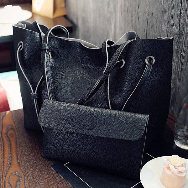 

Magnetic Textured Leather Shoulder Bag, Black