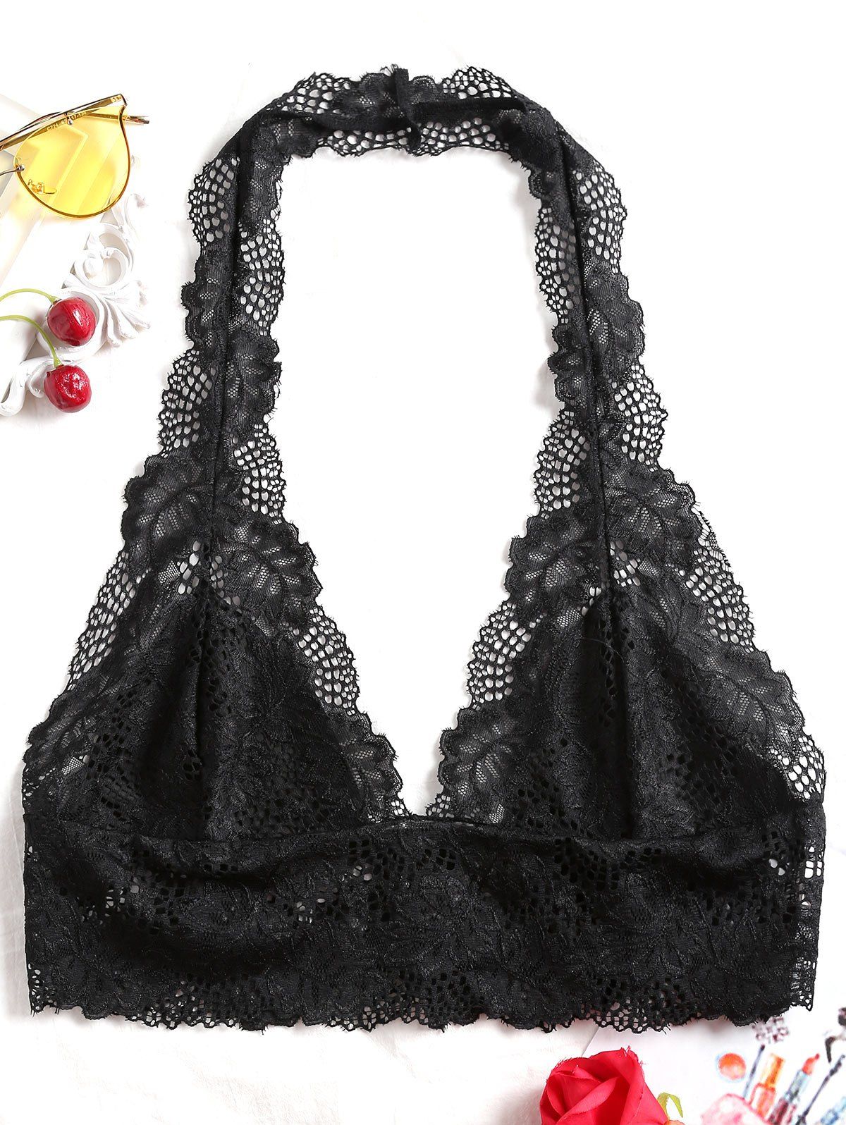 [32 Off] Halter Neck Longline Lace Bralette Rosegal