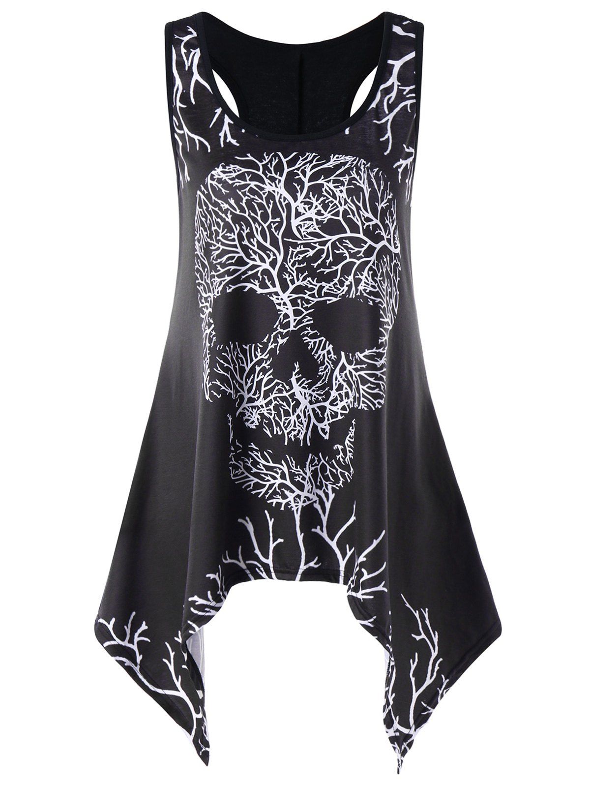 

Branches Skull Crescent Hem Tank Top, Black