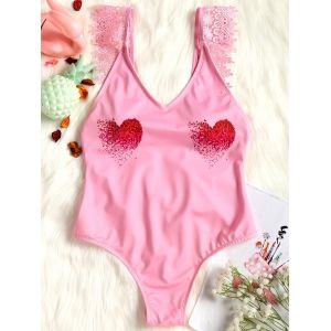

Valentine Lace Applique High Leg Swimsuit, Pink