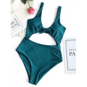 

High Rise Cut Out Front Tied Swimwear, Malachite green