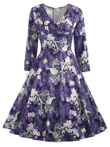 2019 retro sweetheart neck cap sleeve floral print flare dress