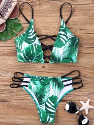 white bikini with green leaves