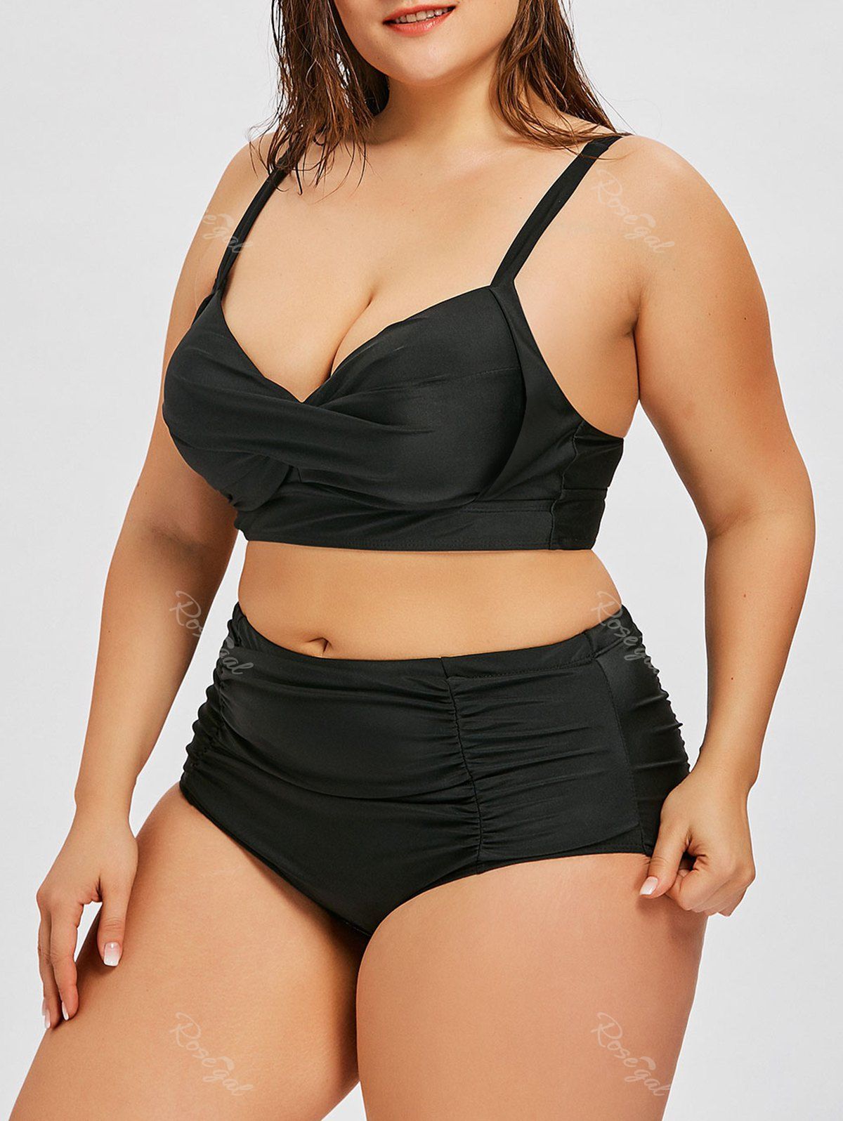 

Twist Plus Size High Rise Push Up Bikini, Black