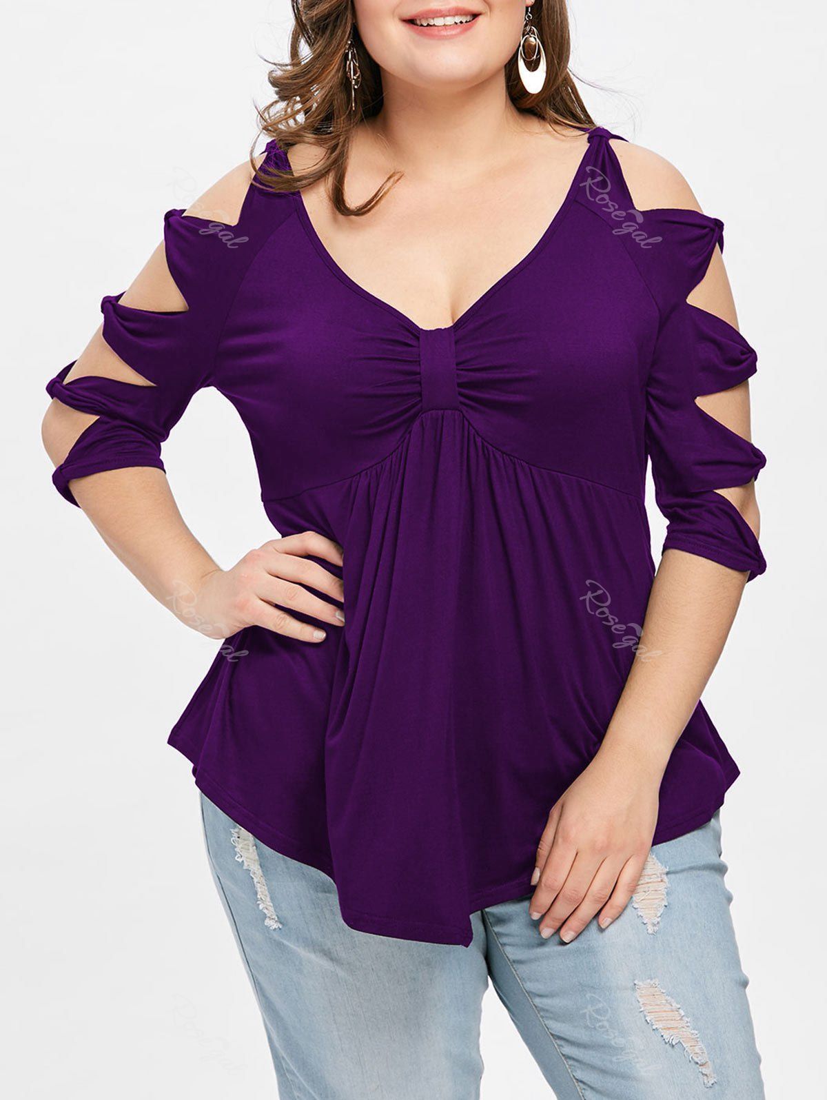 [34% OFF] Plus Size Bowknot Cut Empire Waist T-shirt | Rosegal