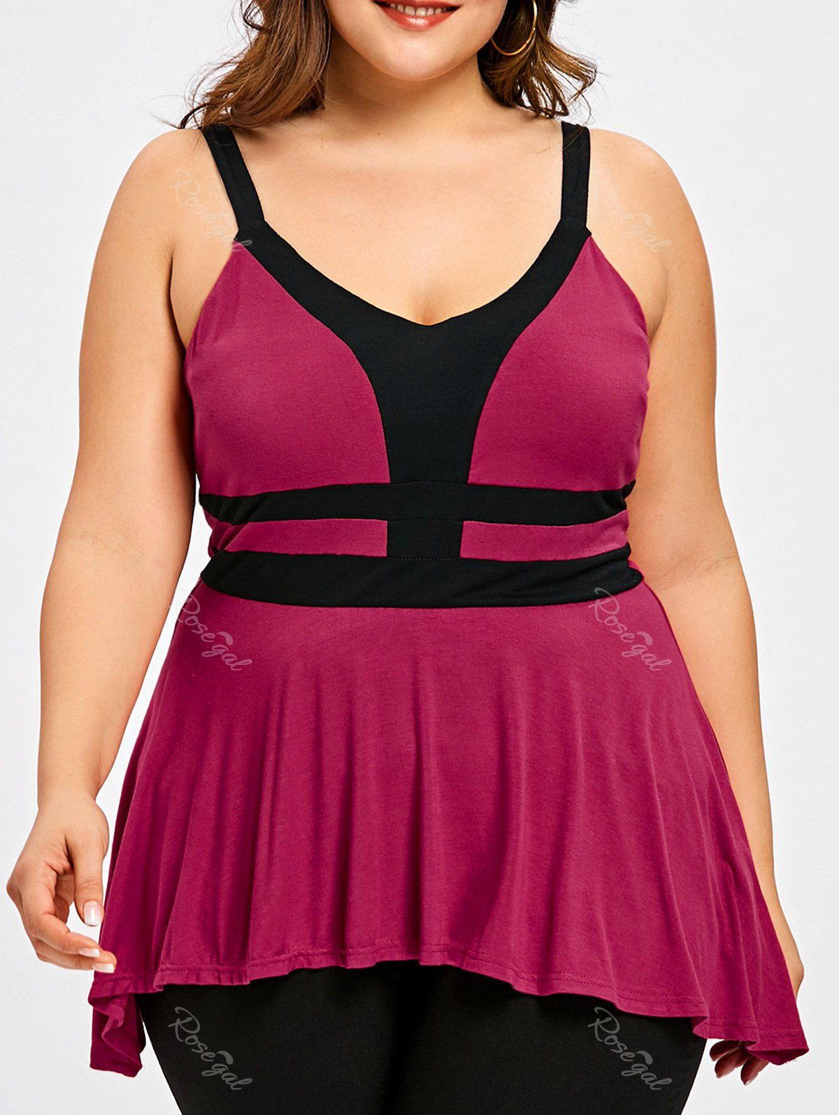 

Plus Size V Neck Tank Top, Rose madder