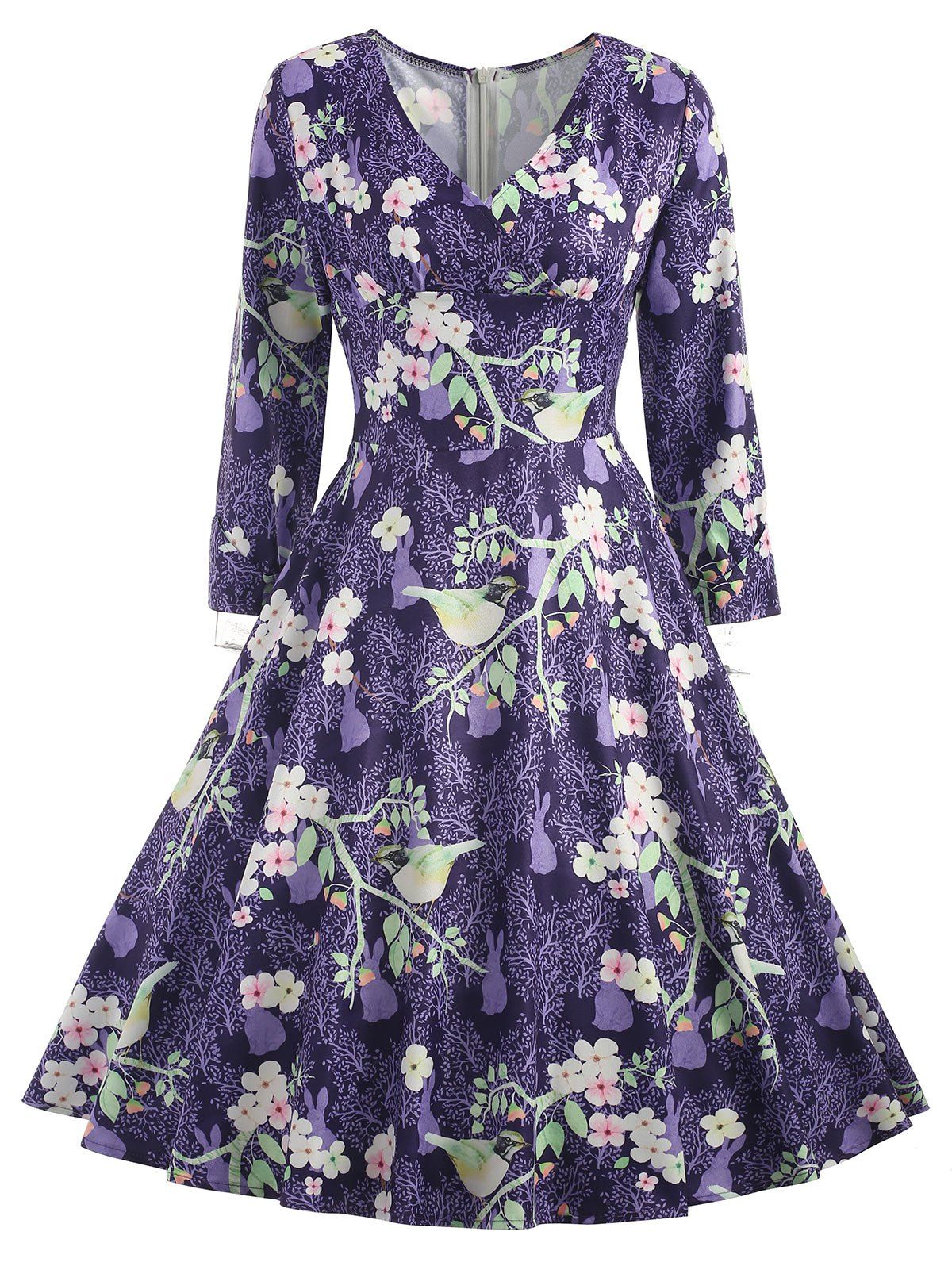 

V Neck Floral Vintage Dress