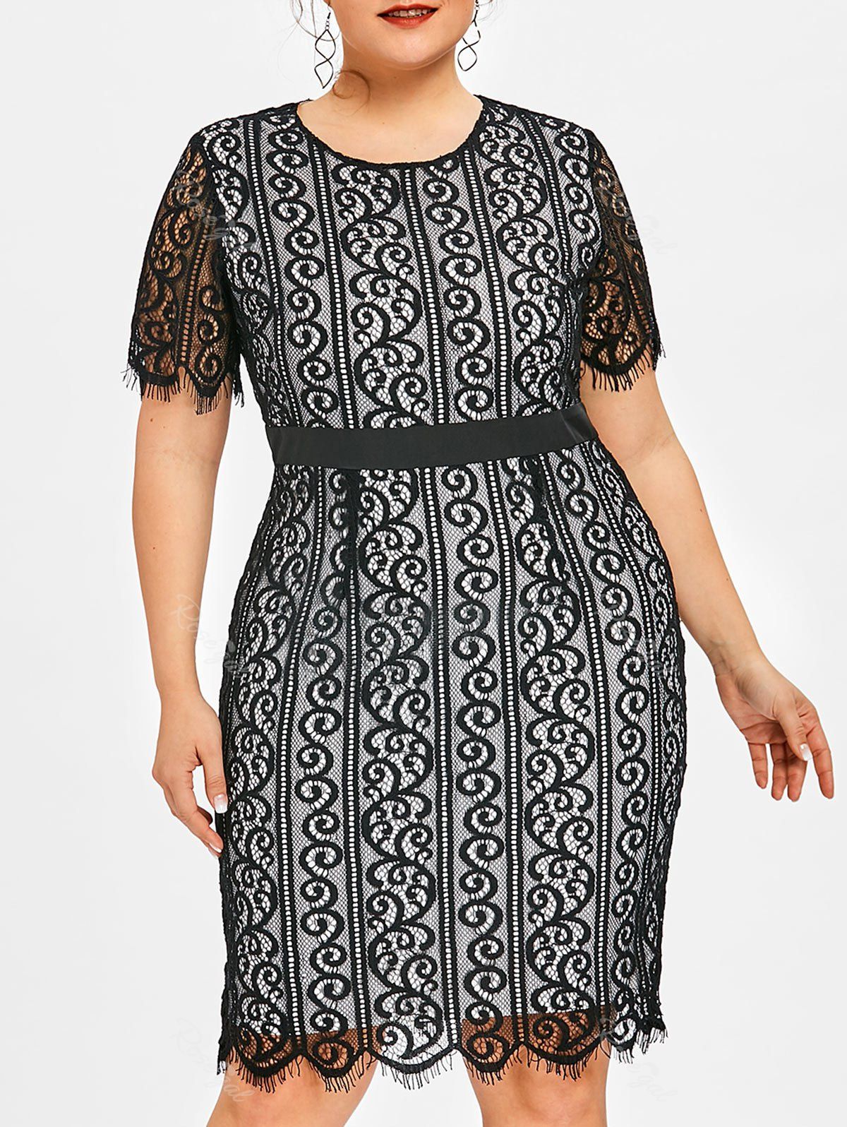 

Plus Size Lace Party Bodycon Dress, Black