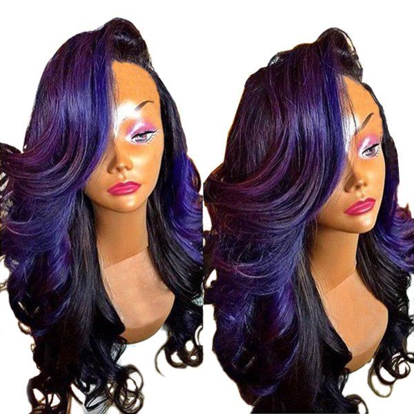 

Long Deep Side Parting Colormix Loose Wave Synthetic Wig, Black purple