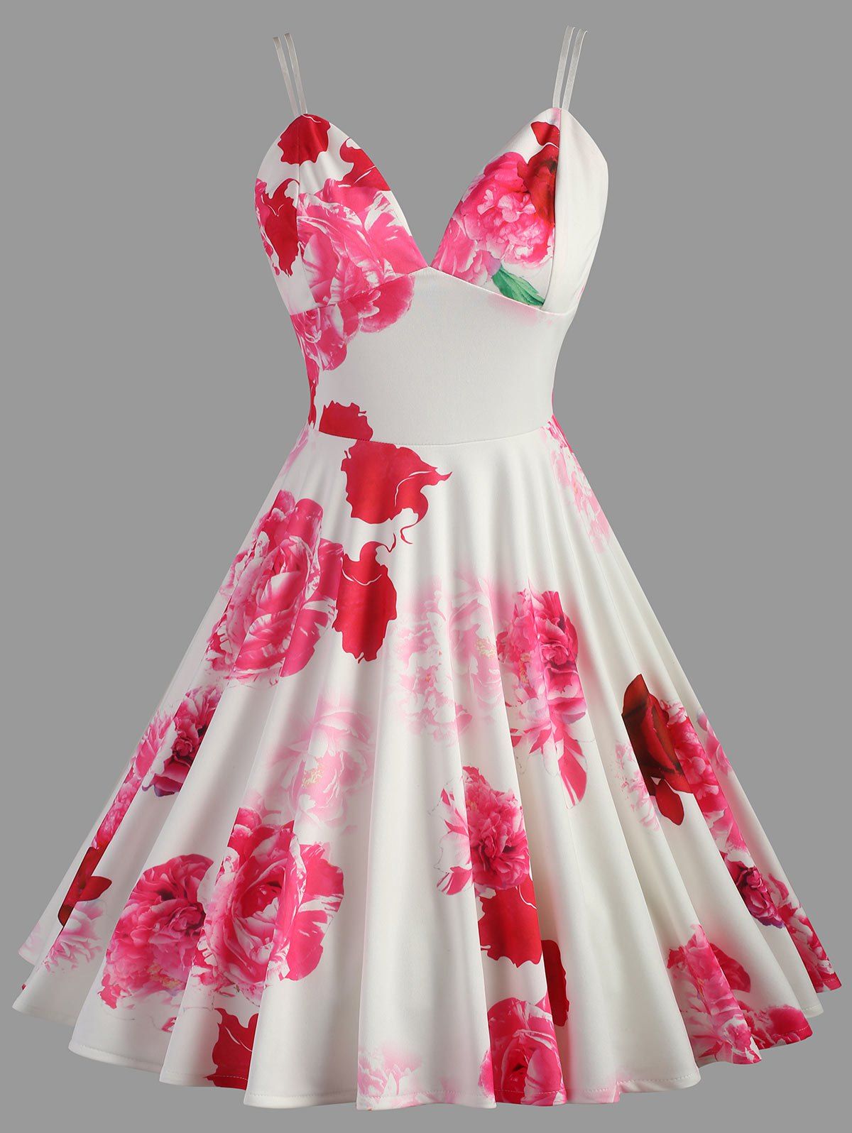 

Plunge Spaghetti Strap Floral Dress, White