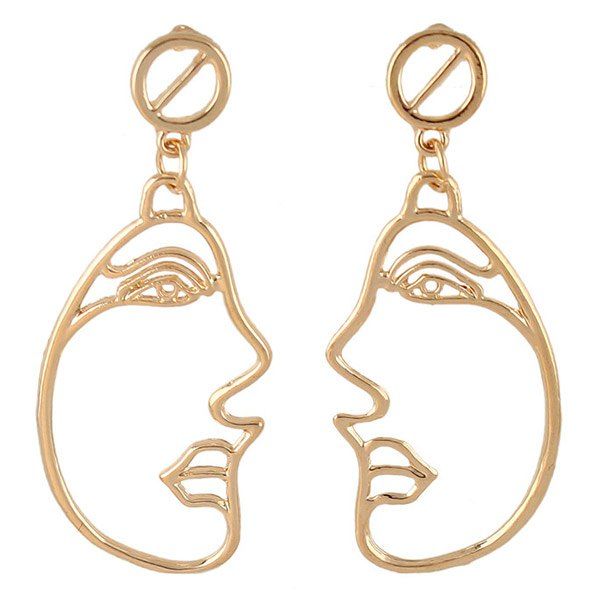 

Metal Side Face Openwork Drop Earrings, Golden