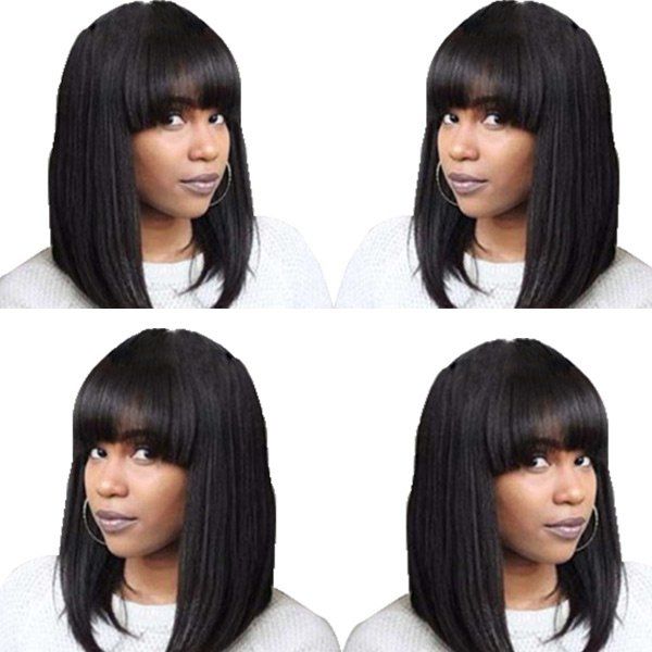 

Medium Full Fringe Straight Bob Synthetic Wig, Black