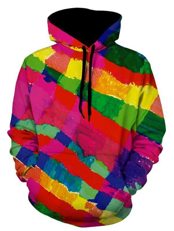 

Kangaroo Pocket Pullover Colorful Stripe Hoodie, Colormix