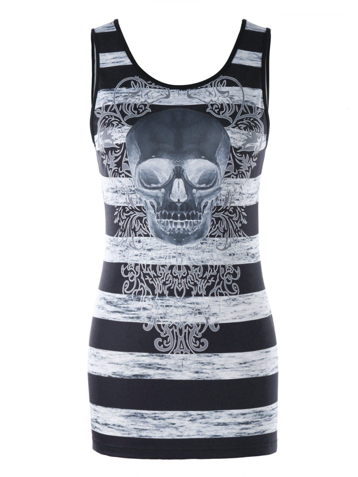 

Skull and Striped Tunic Tank Top, Black