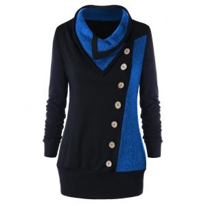 

Plus Size Heap Collar Buttons Tunic Sweatshirt, Blue