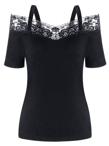 

Cold Shoulder Lace Insert T-shirt, Black