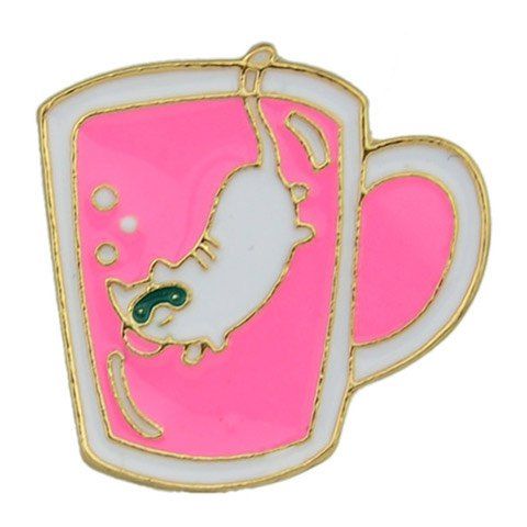

Cute Cat Pattern Teacup Pin Brooch, Rose red