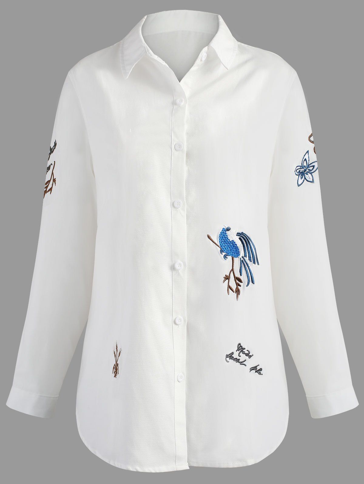 

Long Sleeve Plus Size Embroidery Shirt, White