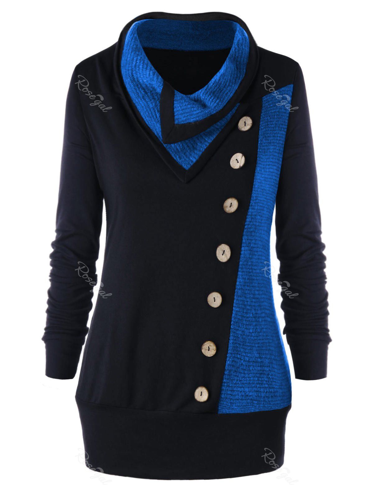 Plus Size Heap Collar Buttons Tunic Sweatshirt