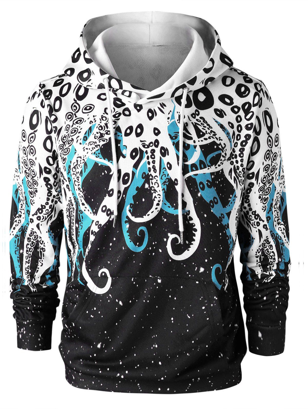 

Drawstring Neck Octopus Print Hoodie, Black
