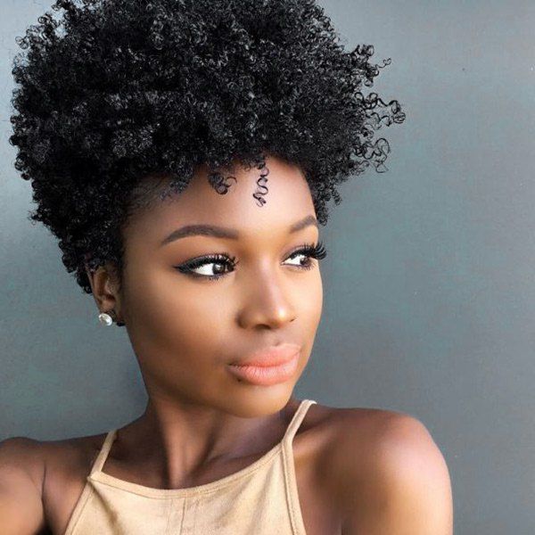 

Short Side Bang Fluffy Afro Curly Pixie Synthetic Wig, Photo black