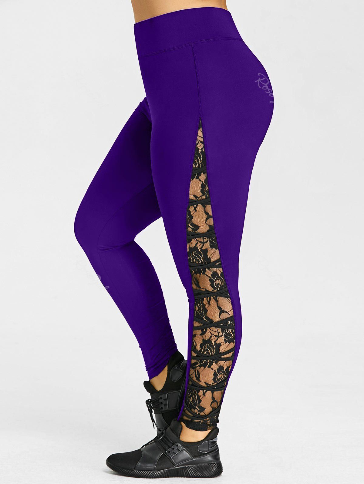 

Criss Cross Lace Panel Plus Size Leggings, Purple