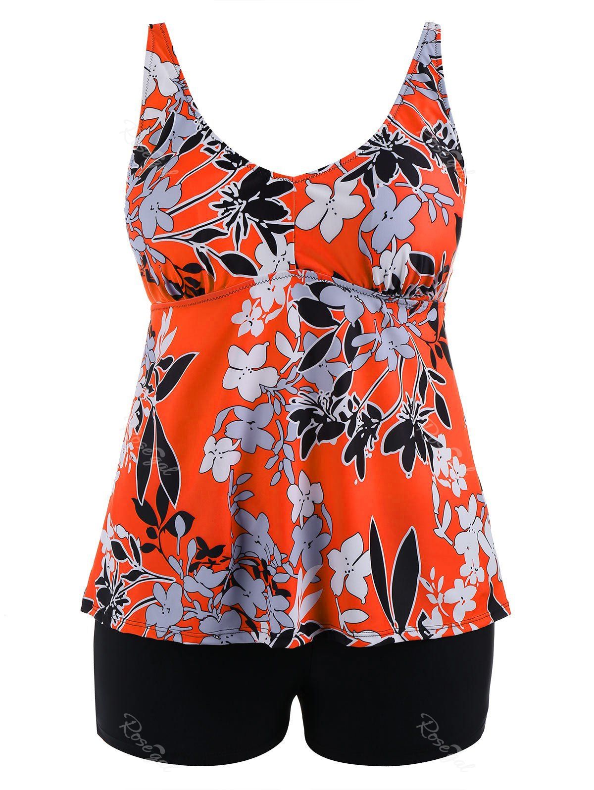 

Padded High Waisted Floral Plus Size Tankini Set, Orange