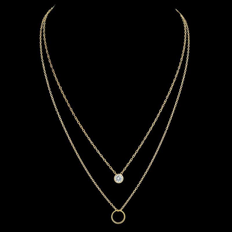 

Rhinestone Alloy Circle Layered Necklace, Golden