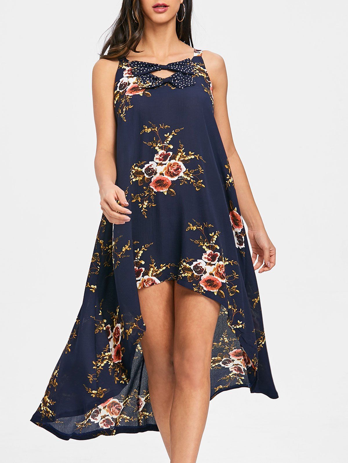 

Bohemian Bowknot Decorated High Low Flowing Tank Top, Purplish blue