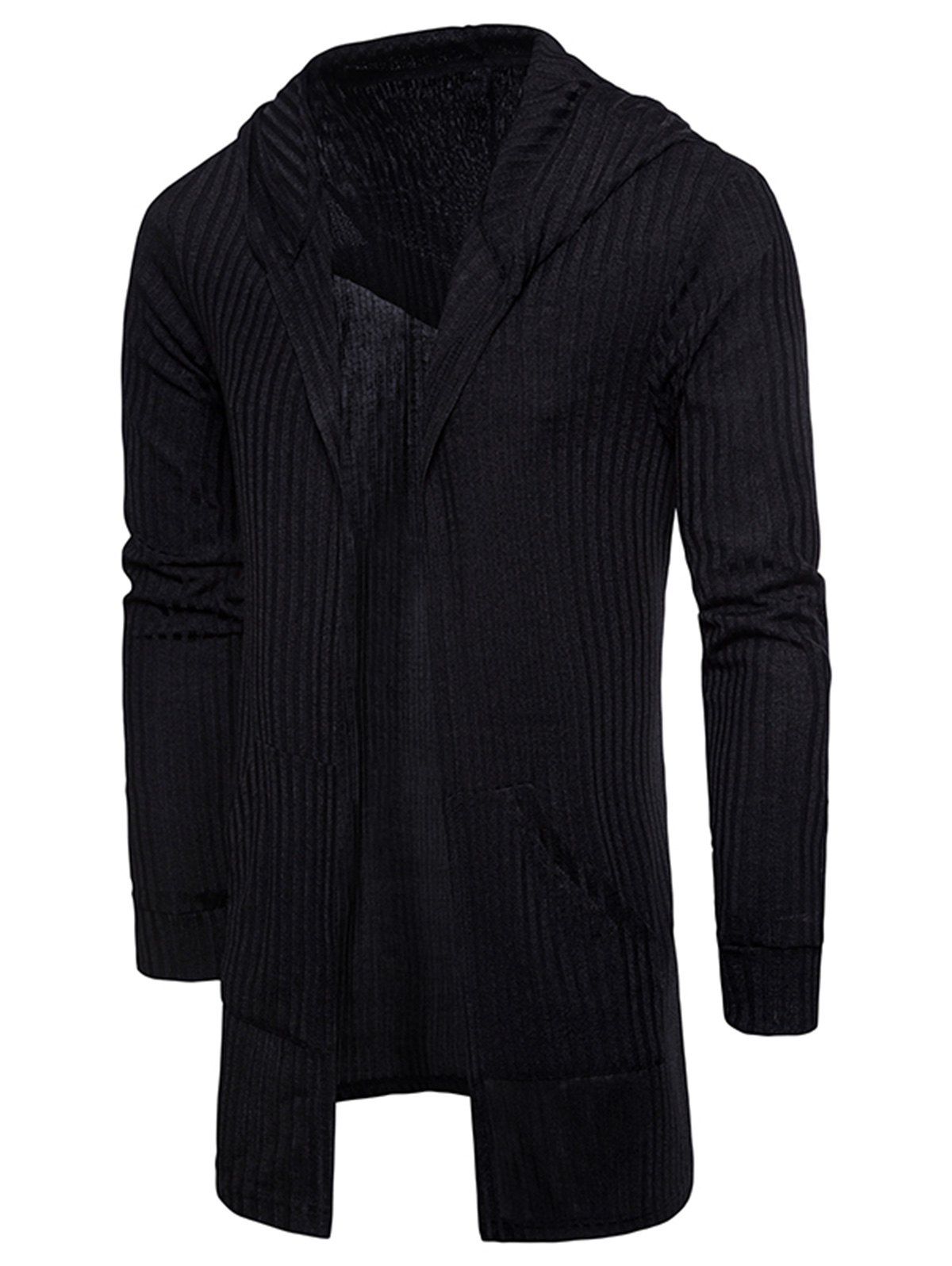 

Hooded Pockets Longline Knitting Cardigan, Black