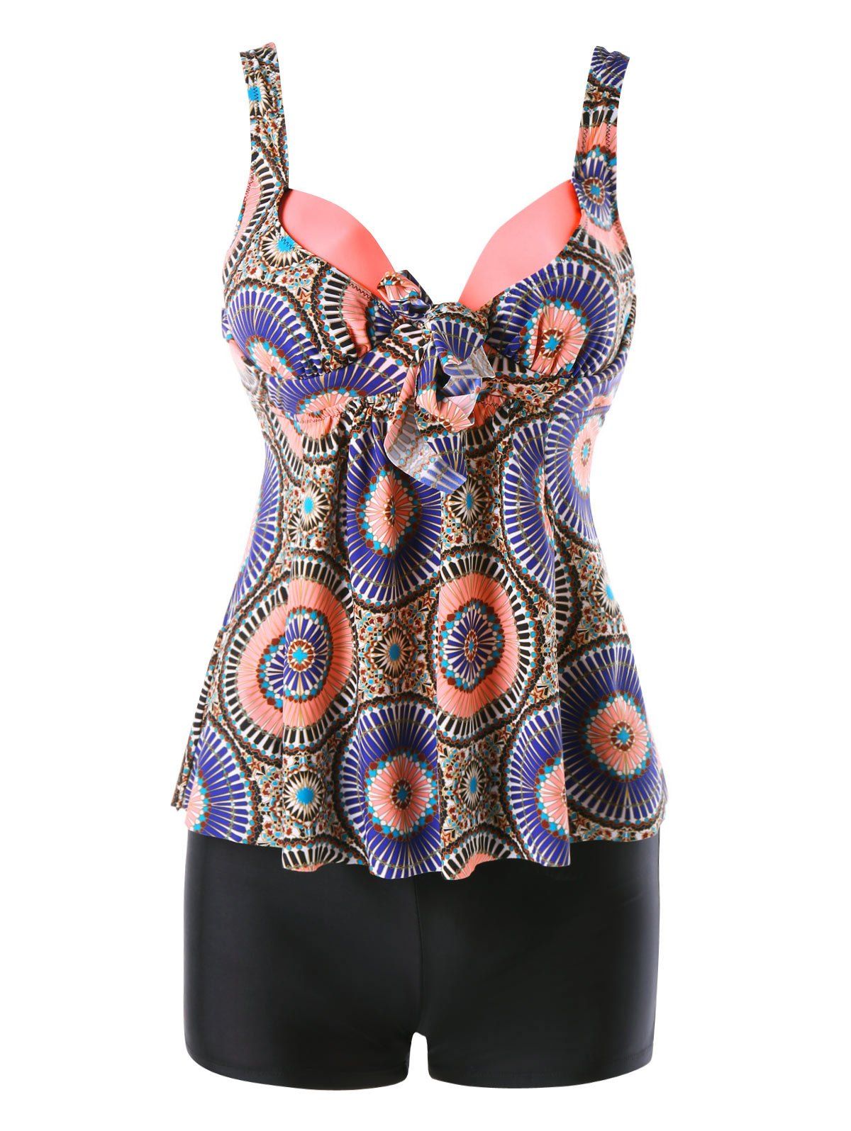 

Ethnic Print Empire Waist Tankini, Colormix