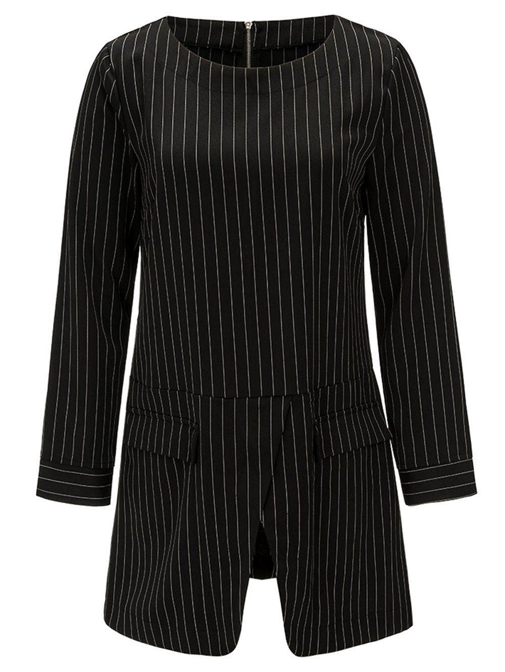

Front Slit Stripe Tunic Blouse, Black
