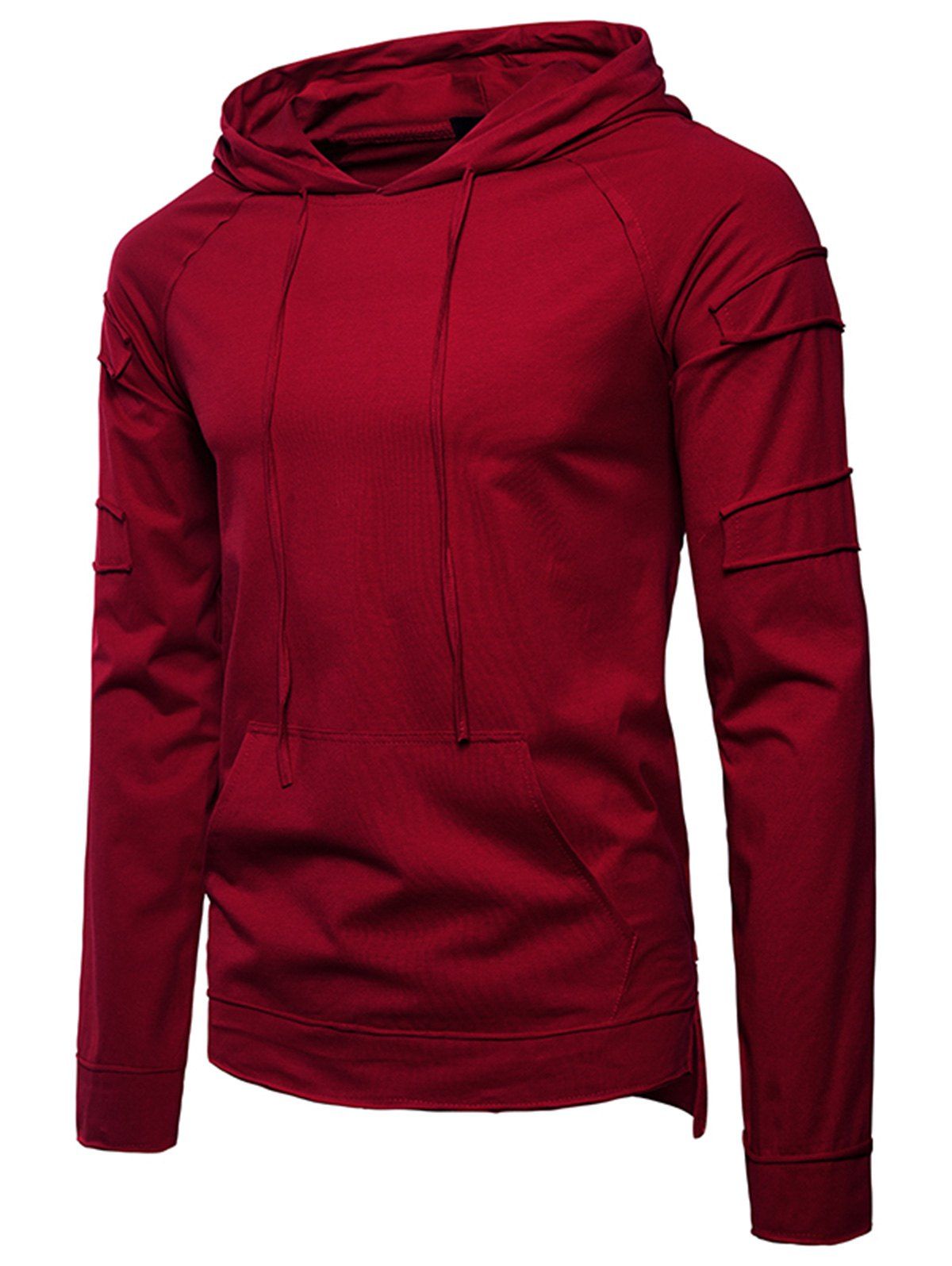 

Patch Panel Design Pouch Pocket Hoodie, Wine red