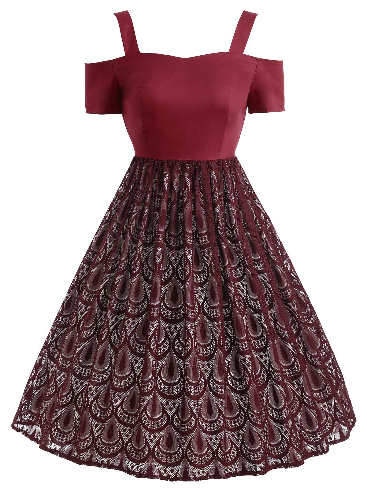 

Peacock Feather Lace Overlay Vintage Dress, Red