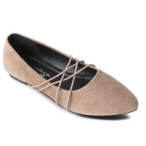 Pointed Toe Faux Suede Flats - Khaki - 40 Pointed Toe Faux Suede Flats - Khaki - 40