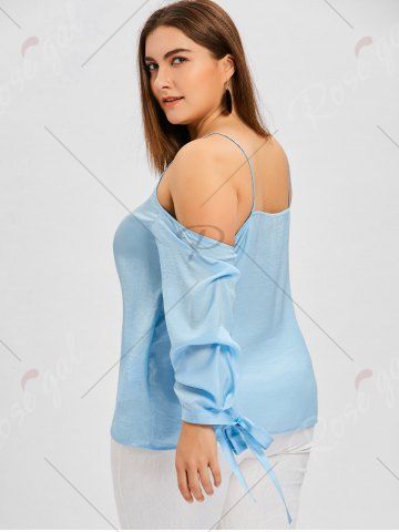 

Plus Size Tie Sleeve Slip Blouse, Light blue