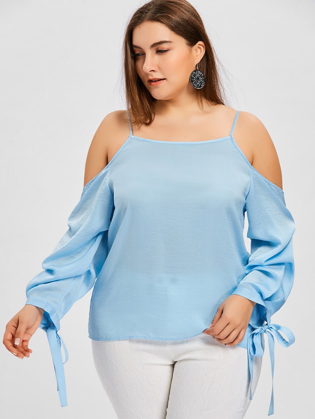[33 OFF] Plus Size Tie Sleeve Slip Blouse Rosegal