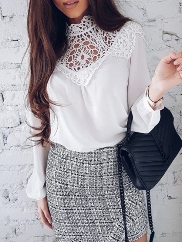 

Lace Crochet Chiffon Blouse, White