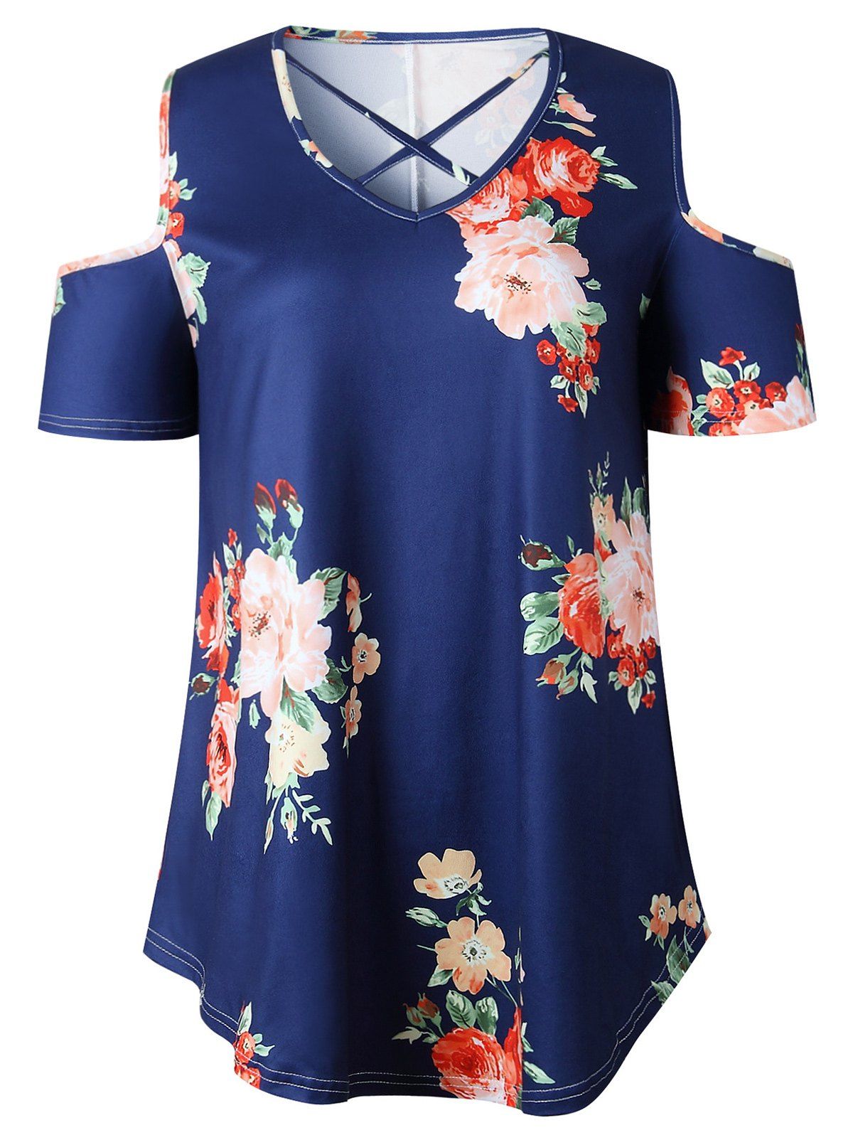 

Criss Cross Floral Cold Shoulder T-shirt, Blue