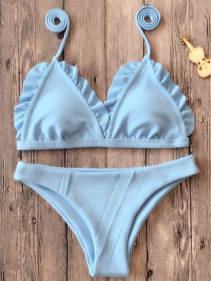 

Ruffle Trim Spaghetti Strap Bikini Set, Cloudy